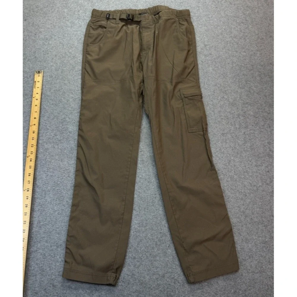 prAna Men Cargo Pants Large Stretch Beige 32x30 Standard Fit Belt Hiking Outdoor